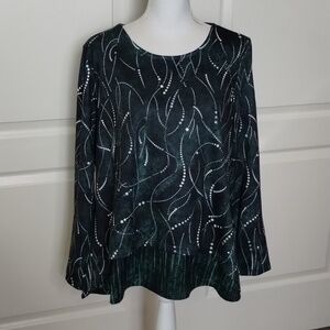 Tendency green mix print green pale yellow and white blouse size XL long sleeve